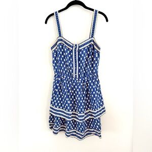 Anthropologie MAEVE Oberlin Tiered Dress | Navy Blue & Cream Floral Dress Sz 6